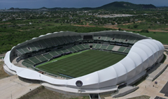 Widok z lotu ptaka na stadion piłkarski "El Encanto" w Mazatlán, Meksyk