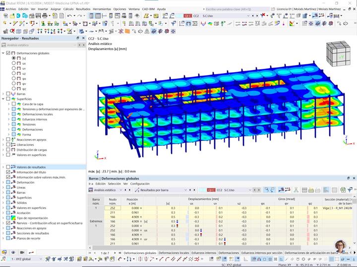 Model drewnianego budynku ukazujący deformacje przeanalizowane w oprogramowaniu RFEM