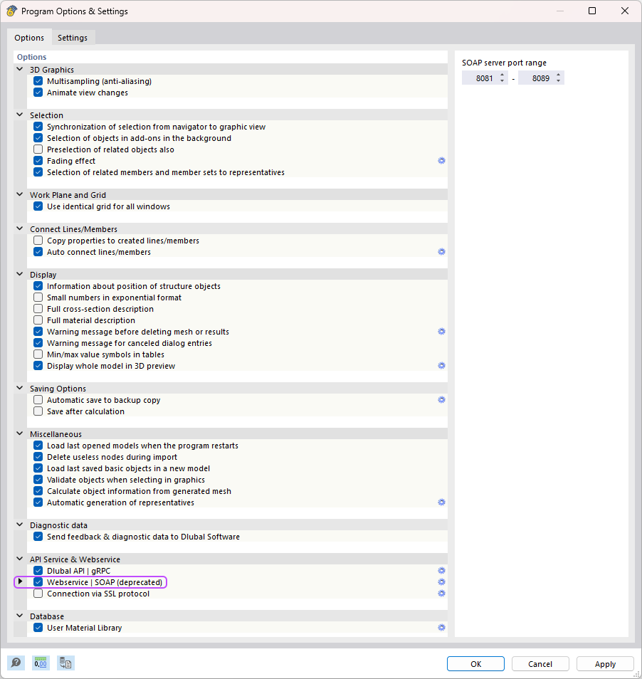 Opcje programu i ustawienia | Webservice | SOAP (przestarzałe)