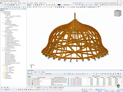 Model 3D złożonej konstrukcji dachu Wieży Kuchennej w programie RSTAB.