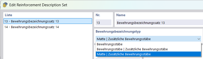 Lista rozwijana do wyboru zbrojenia podstawowego
