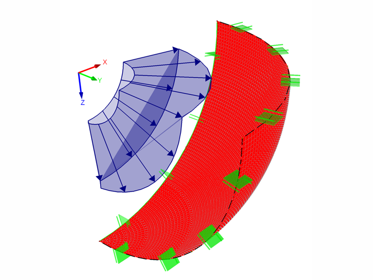 Wyniki RFEM - ósmy model zbiornika kulistego, naprężenie von Mises