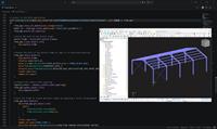 Interfejs RFEM 6 wyświetlający model stalowej hali z integracją skryptu Python w celu zwiększonej automatyzacji i możliwości dostosowania.