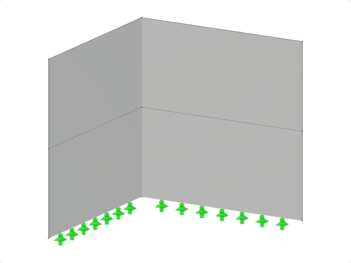 Ściana w kształcie litery L o zmiennych poziomach kondygnacji przedstawiona w szczegółowej analizie konstrukcji.