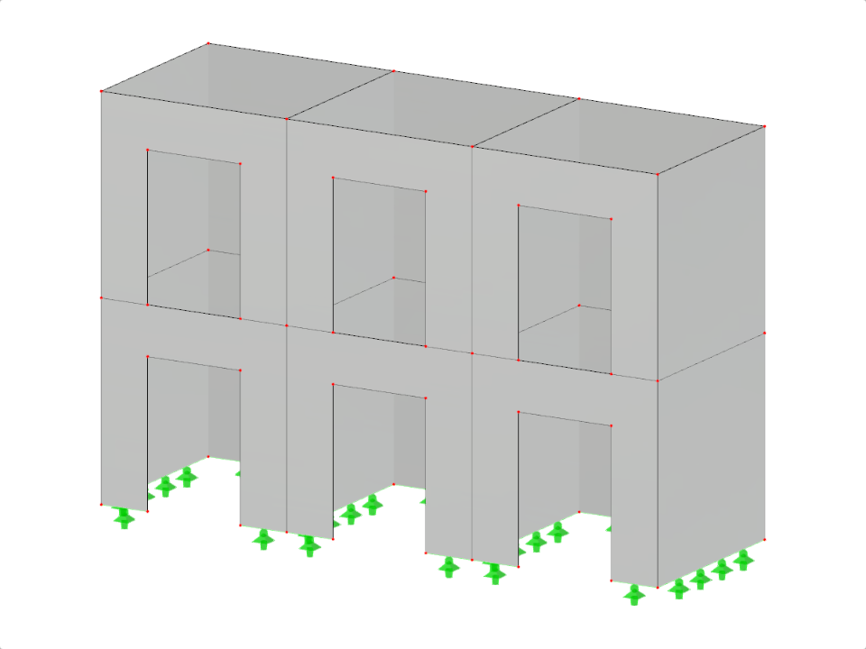 Na ilustracji przedstawiono wielokomórkową strukturę ściany o zmiennej liczbie kondygnacji i komórek, ukazującą różne konfiguracje segmentów pionowych i poziomych.