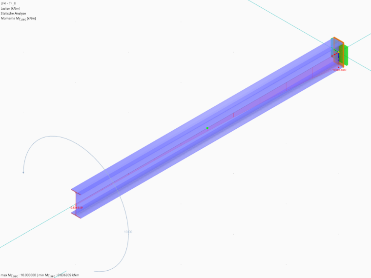 Sekundarny moment skręcający Mt,sec w dwuteowniku utwierdzonym jednostronnie z zabezpieczeniem przed deplanacją w RFEM 6