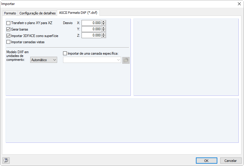 Configurações detalhadas para importação DXF