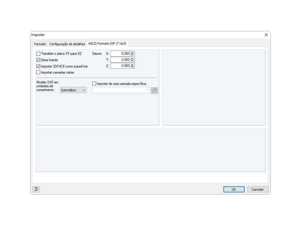 Configurações detalhadas para importação DXF