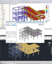 Interface ISM com modelo no RFEM (superior), ISM Viewer (meio) e ProStructure (inferior)