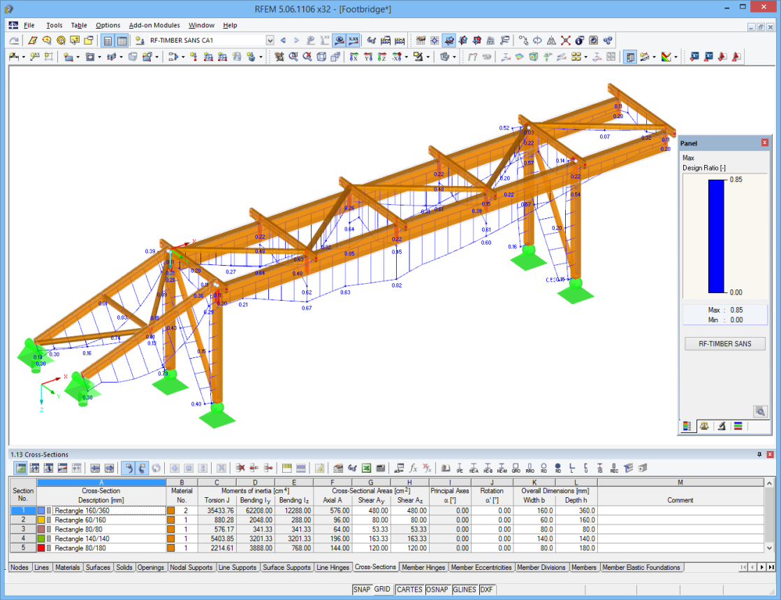 Resultados do dimensionamento do RF-/TIMBER SANS em representação 3D