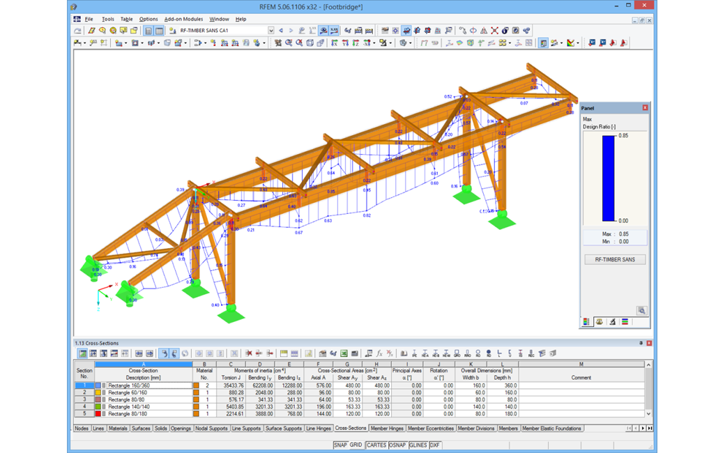 Resultados do dimensionamento do RF-/TIMBER SANS em representação 3D
