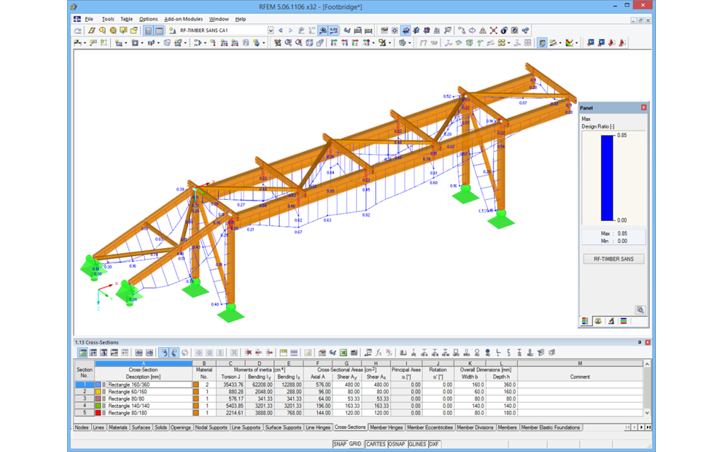 Resultados do dimensionamento do RF-/TIMBER SANS em representação 3D
