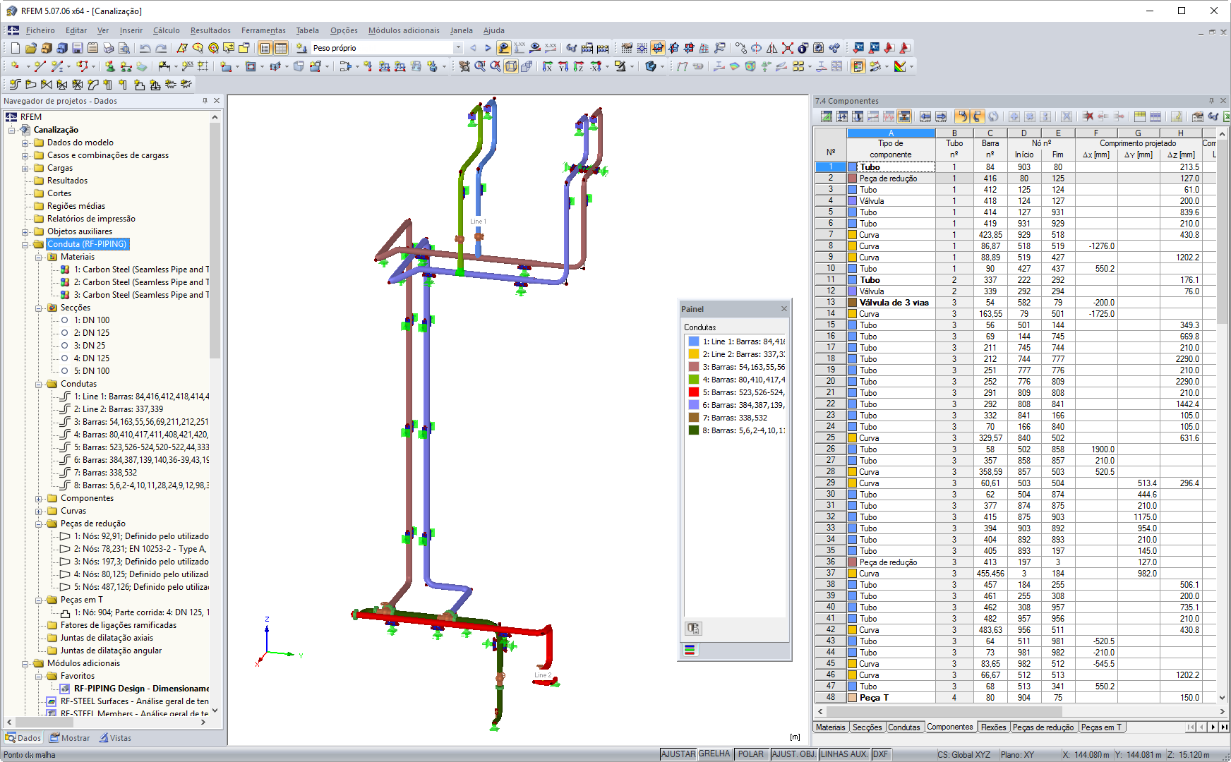 Representação de condutas com vários componentes de condutas