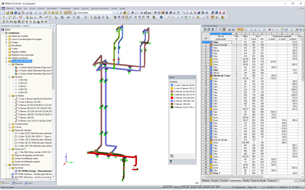 Representação de condutas com vários componentes de condutas