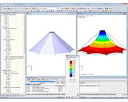 Estrutura de tenda antes e após a determinação da forma no RFEM