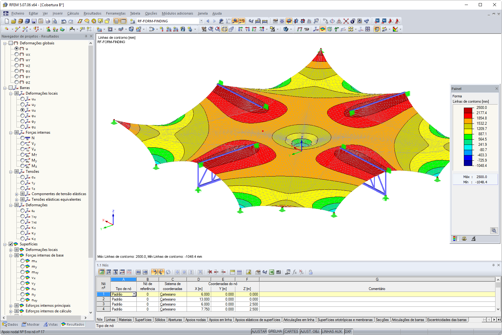 Determinação da forma (form-finding) para estrutura de membrana e aço