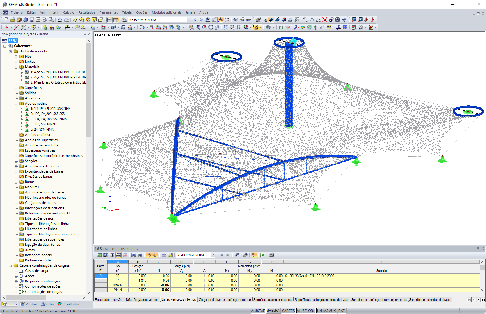 Malha de EF após o form-finding