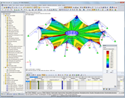 Forças de tração em cabos e linhas de contorno após determinação da forma no RFEM