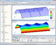 Estrutura da membrana antes e após a determinação da forma no RFEM