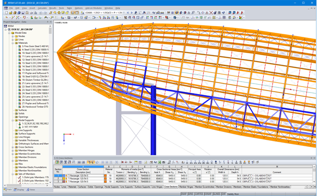 Vista longitudinal da estrutura do zepelim no RFEM