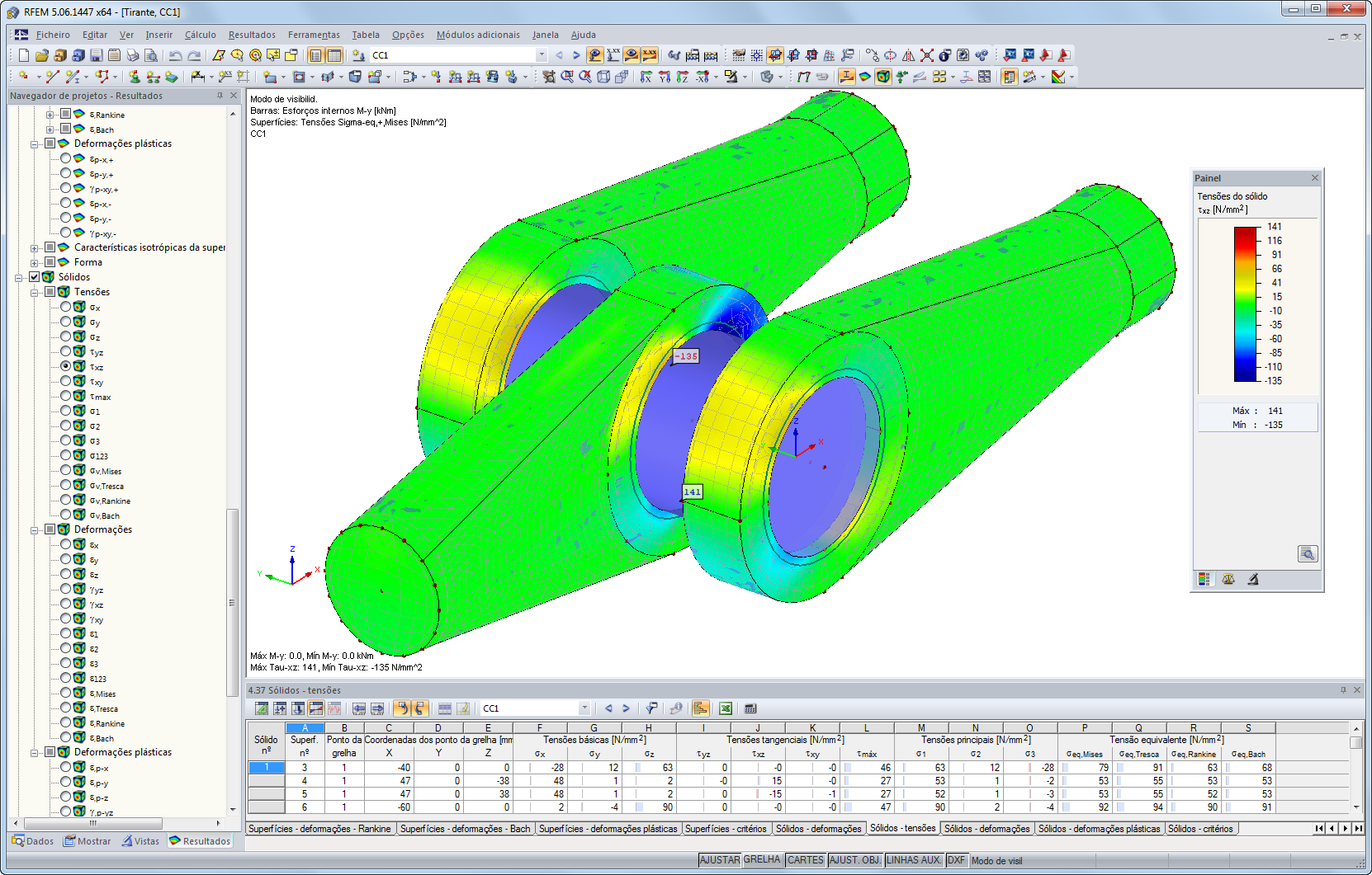 Análise de tensões de aço de uma ligação de barra de tração no RFEM