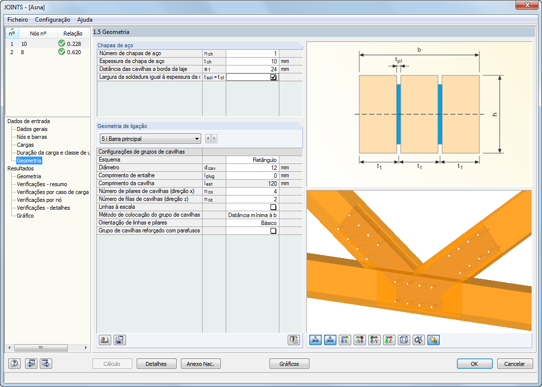 In RF-JOINTS Holz - Stahl zu Holz bemessene Stabdübel-Verbindung