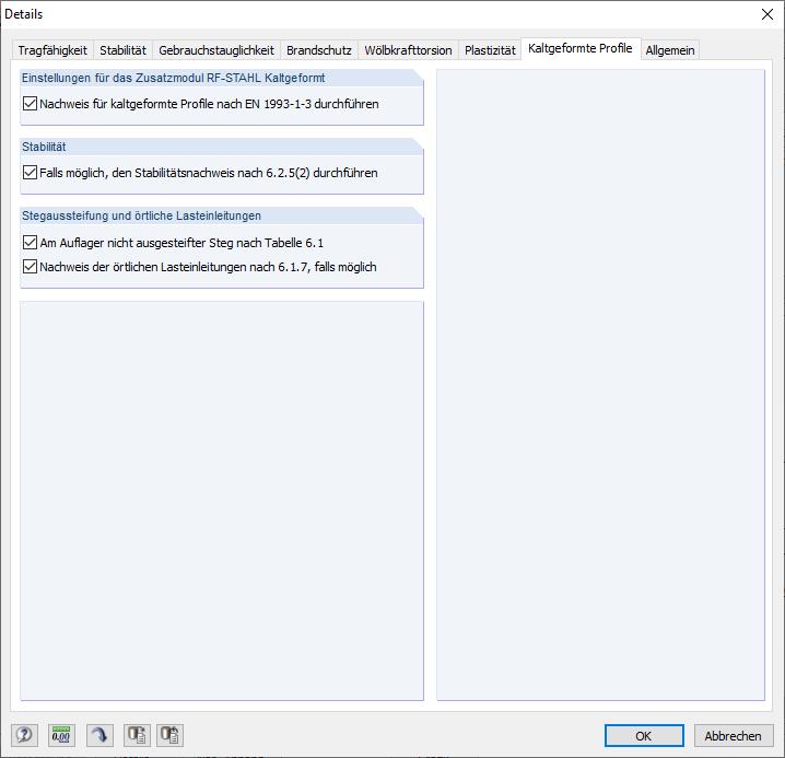 Ativação das verificações para secções formadas a frio no RF-/STEEL EC3