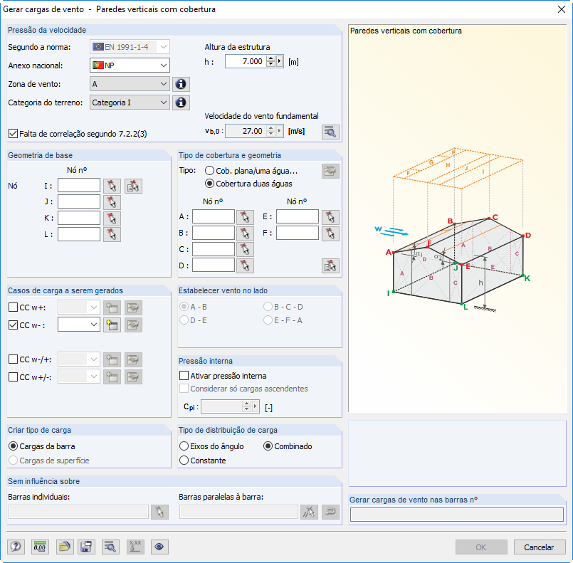 Windlast auf vertikale Wände mit Dach