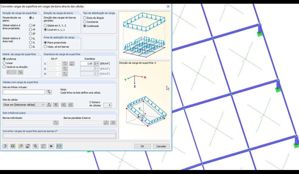 converter cargas de superfície em cargas e barra através das células