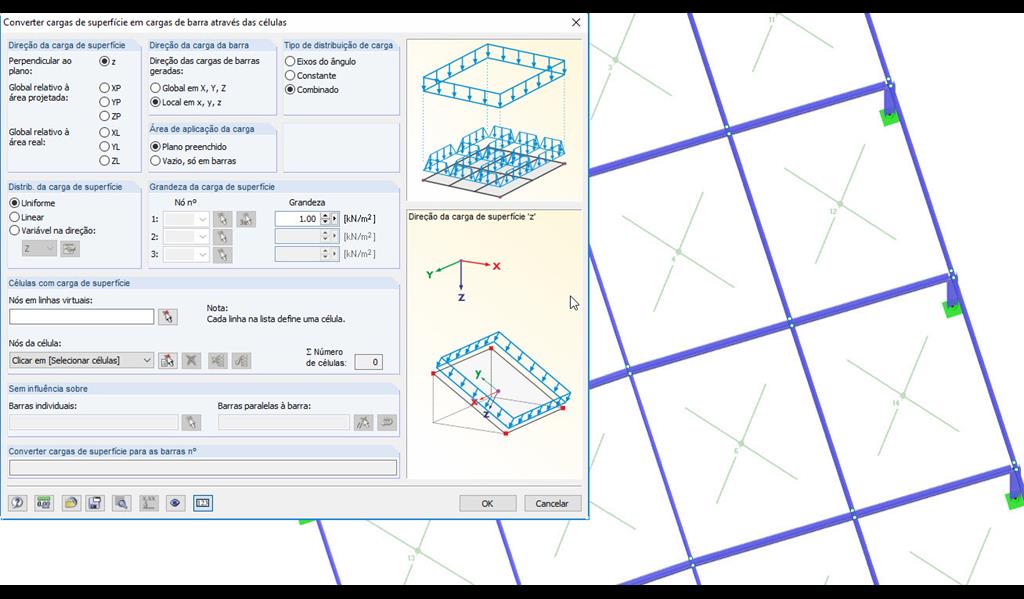converter cargas de superfície em cargas e barra através das células