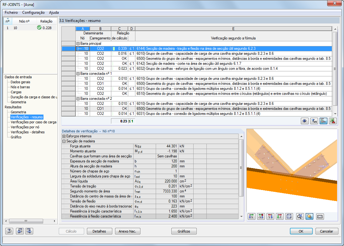 Ergebnisausgabe in Tabellenform