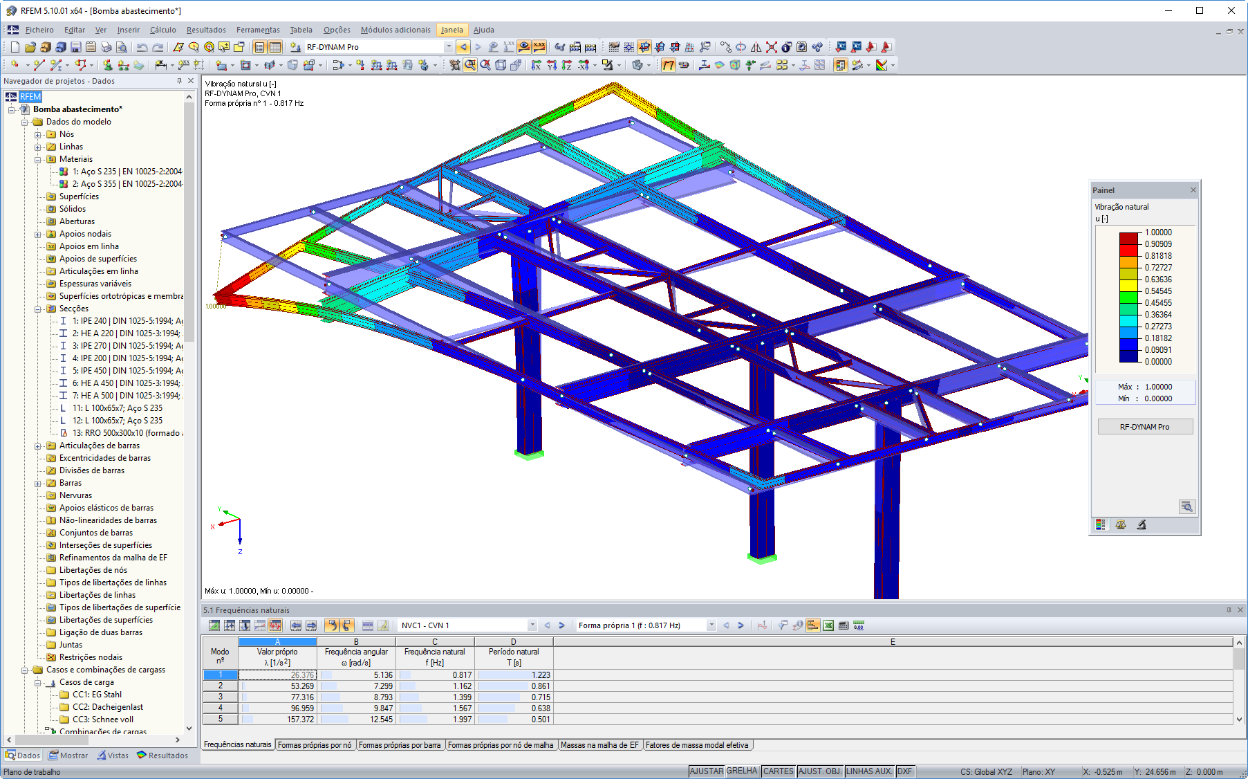 vibração natural representada graficamente no RFEM