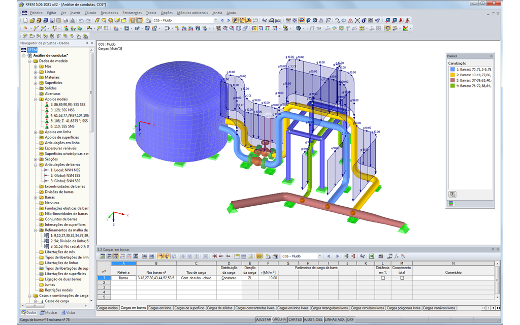 Representação gráfica de condutas com cargas no RFEM