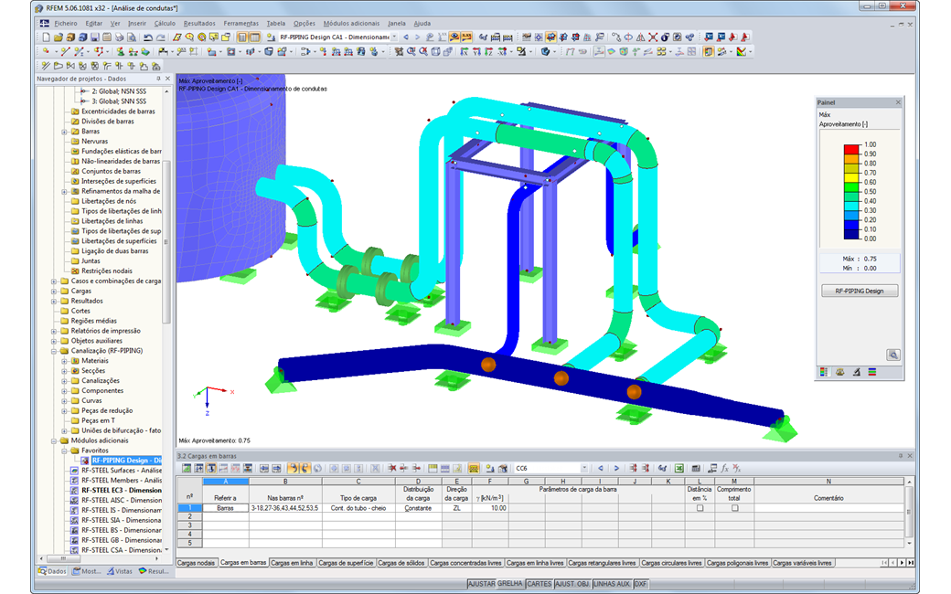 Representação gráfica da análise de condutas no RFEM