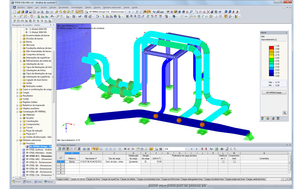 Representação gráfica da análise de condutas no RFEM