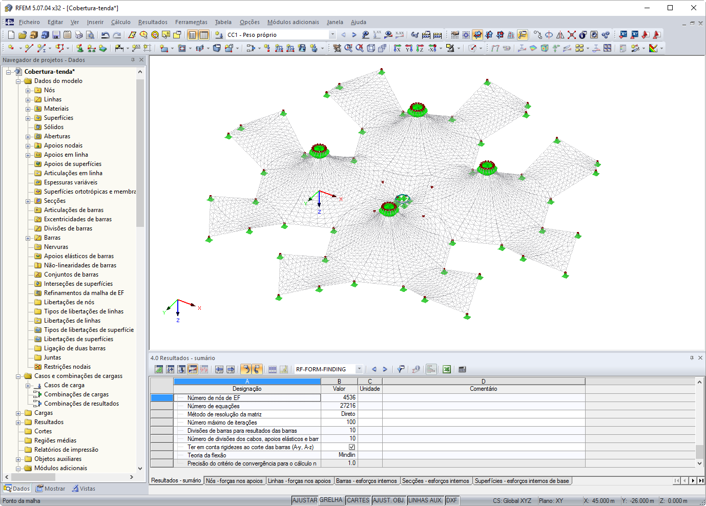 Malha de EF deformada após o form-finding