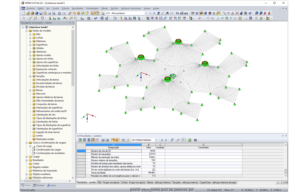 Malha de EF deformada após o form-finding