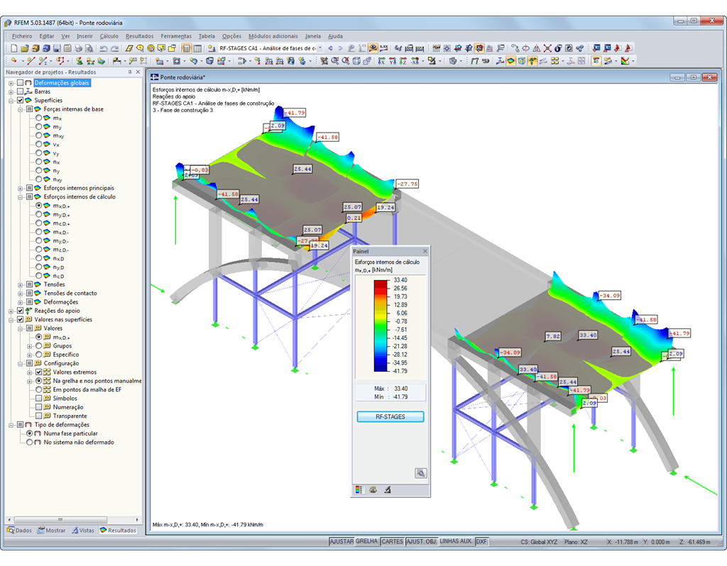 Bemessungsschnittgrößen für Bauzustand 3 in RFEM