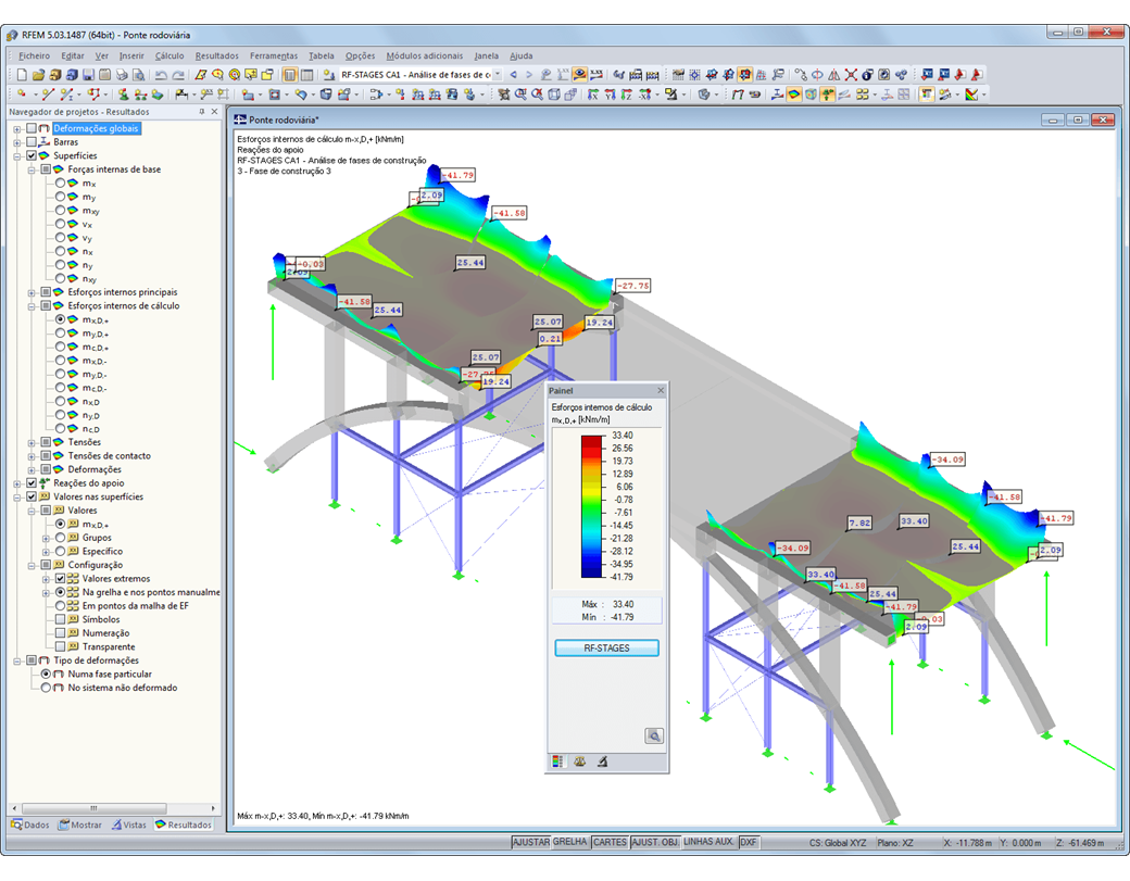 Bemessungsschnittgrößen für Bauzustand 3 in RFEM