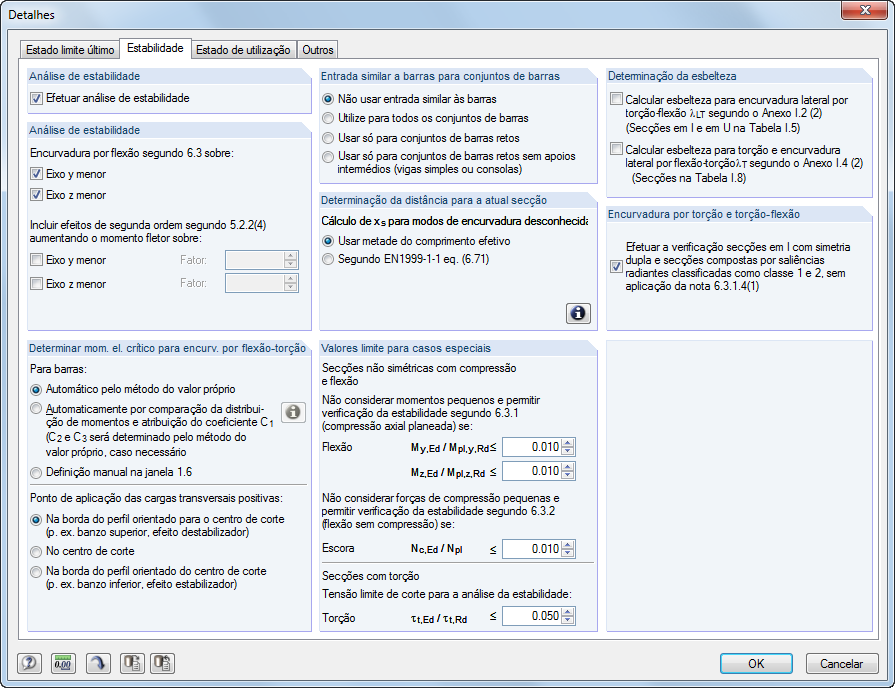 Detaileinstellungen zu Stabilität