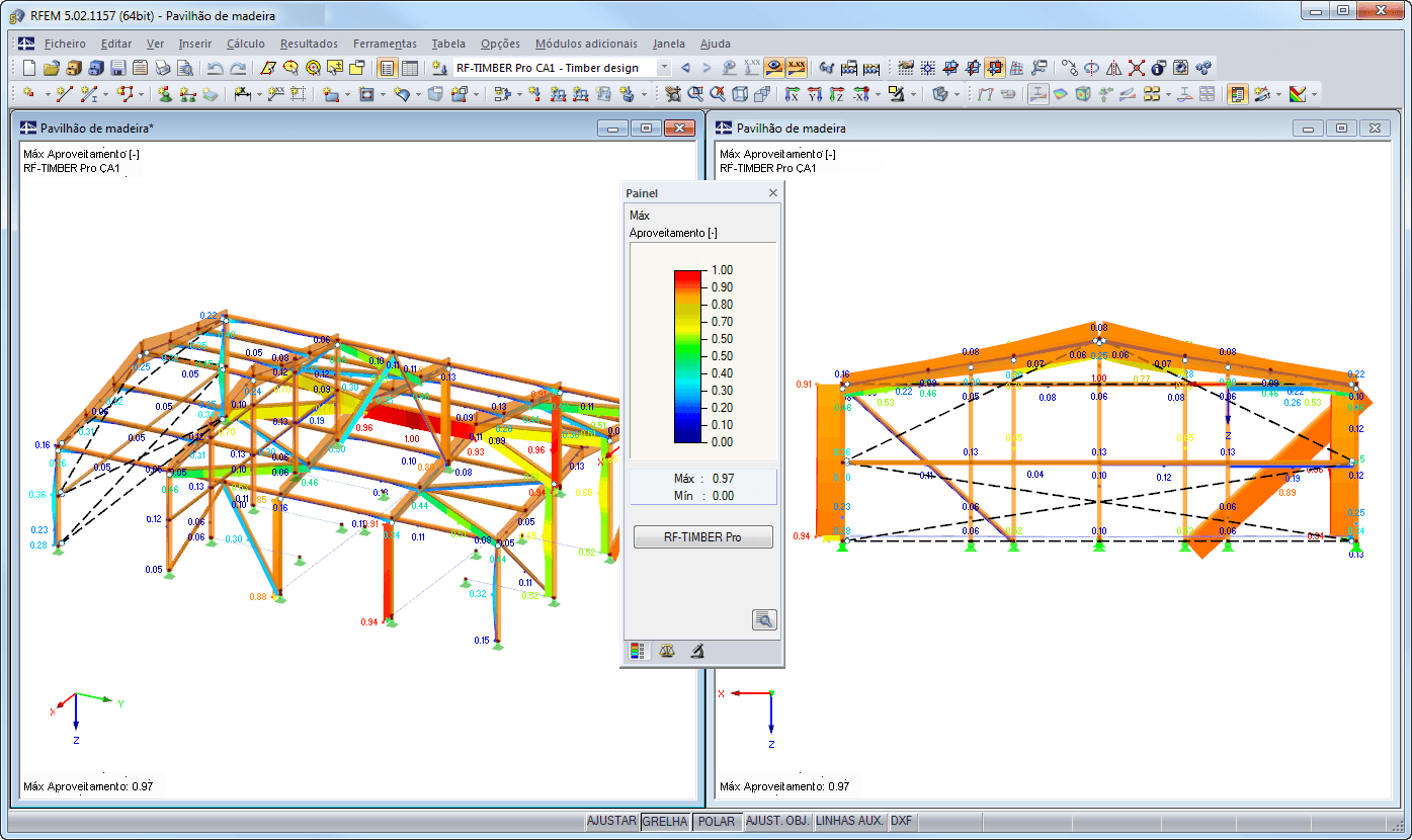 Diferentes vistas no RFEM com relação de cálculo