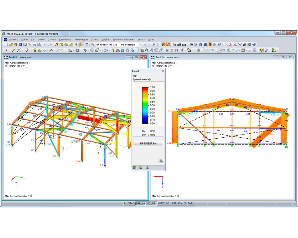 Diferentes vistas no RFEM com relação de cálculo