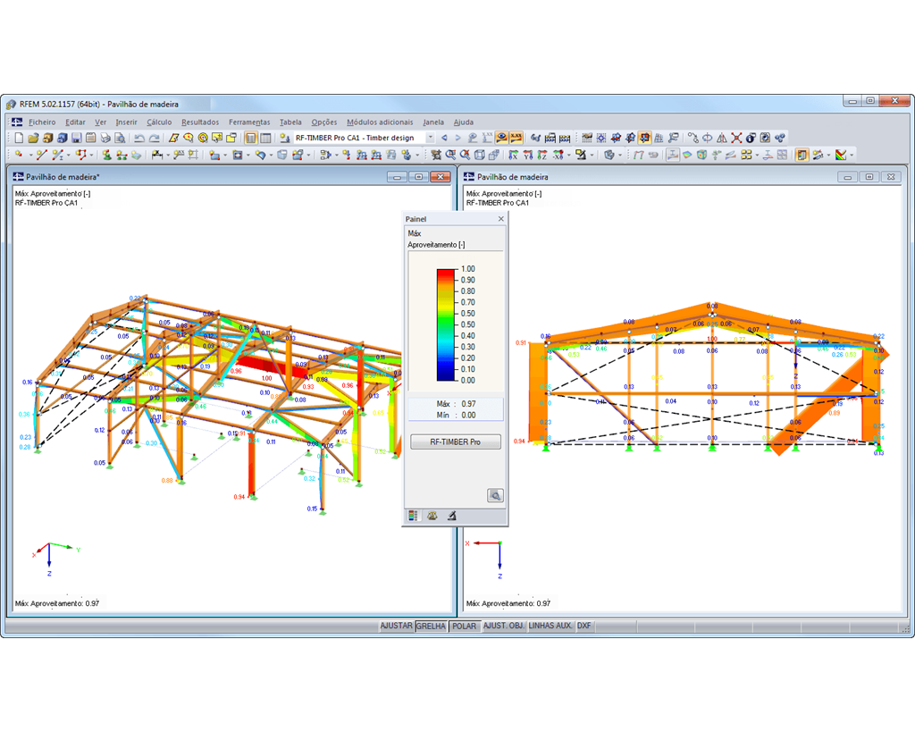 Diferentes vistas no RFEM com relação de cálculo