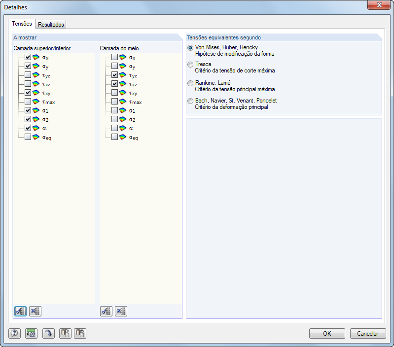 Detaileinstellungen für Spannungen