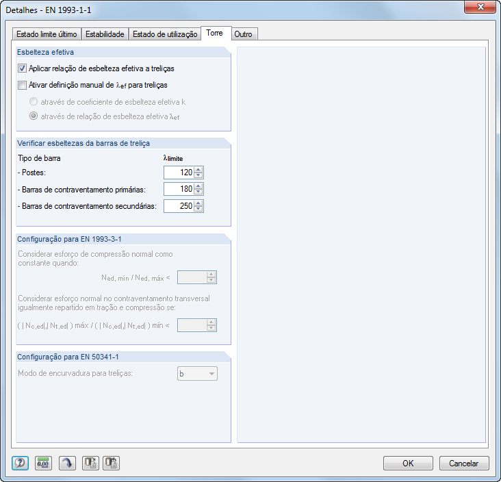 Detaileinstellungen für Gittermast