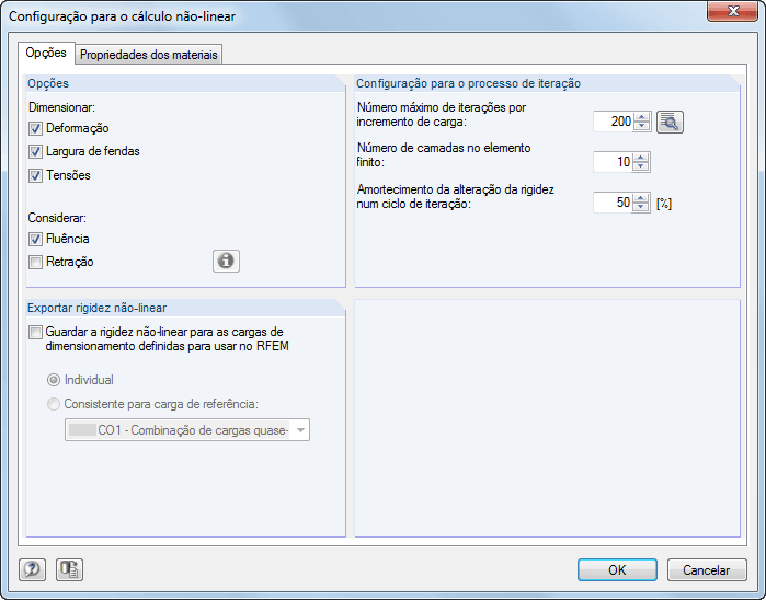 Configuração para o cálculo não linear