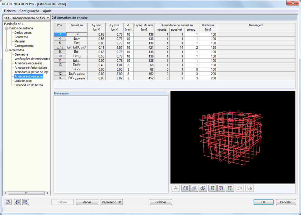 armadura da fundação de encaixe