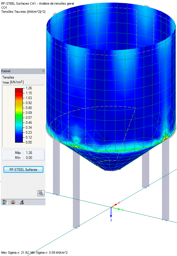 Representação gráfica de tensão equivalente em superfícies