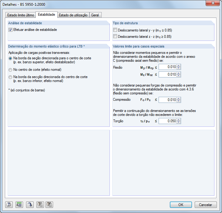 Detaileinstellungen zur Bemessung
