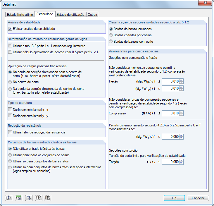 Detaileinstellungen zur Bemessung